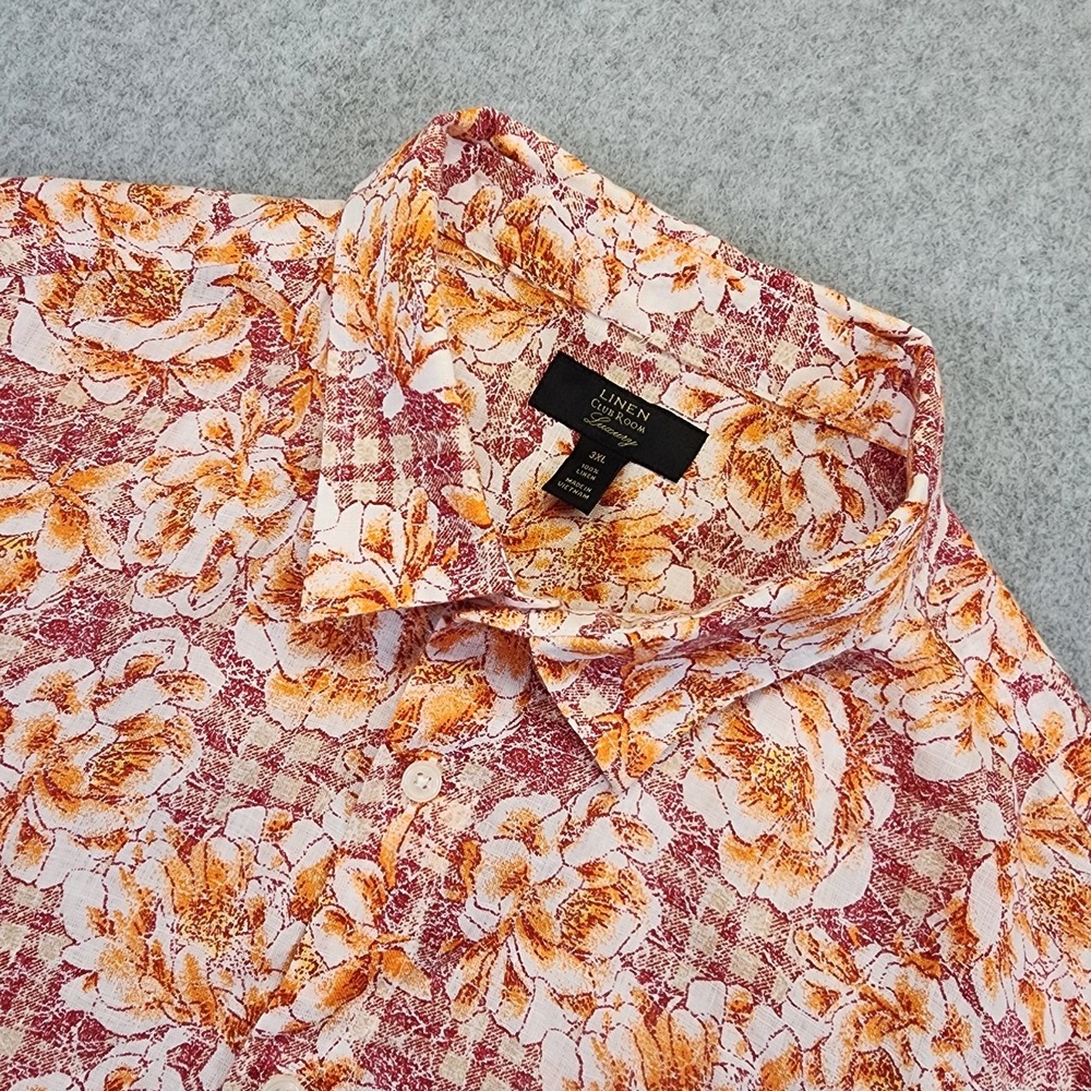 Club Room Luxury Linen Shirt Mens 3XL Floral Print Button Short Sleeve Orange